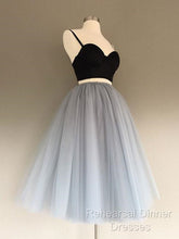 2 Pieces Black Gray Short Semi Formal Prom Dresses, Two Pieces Short Black Gray Formal Graduation Dresses